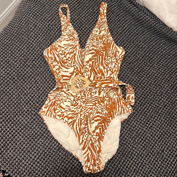 Time and Tru Brown Print Beach Pool Swim Suit - Picture 1 of 7